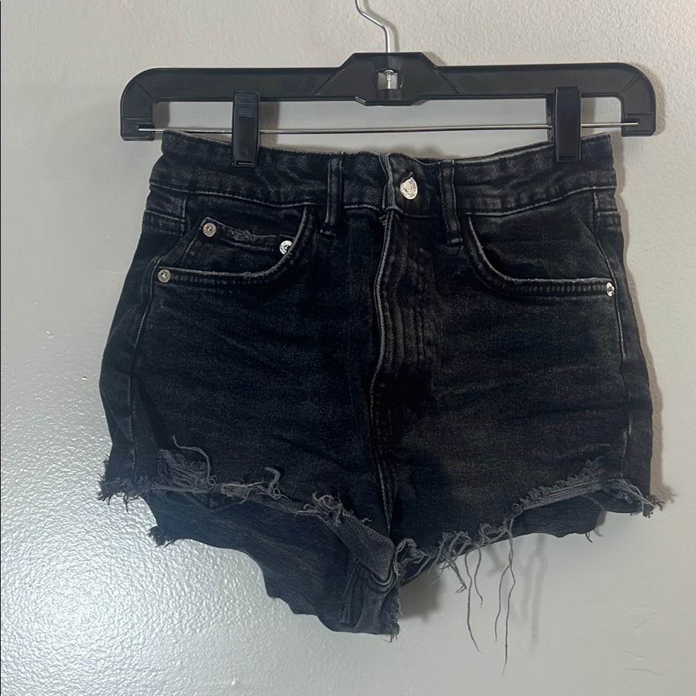 Zara Black Frayed Jean Shorts